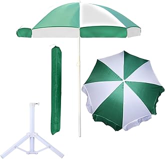 OUTO Outdoor Garden Umbrella with Stand Holder Big Size Waterproof Heavy Duty Cloth Balcony Shedding Cantilever Patio Canopy for Rain & Sunshade Protection (6ft Height/36in Rib Arm Length, White & Green)