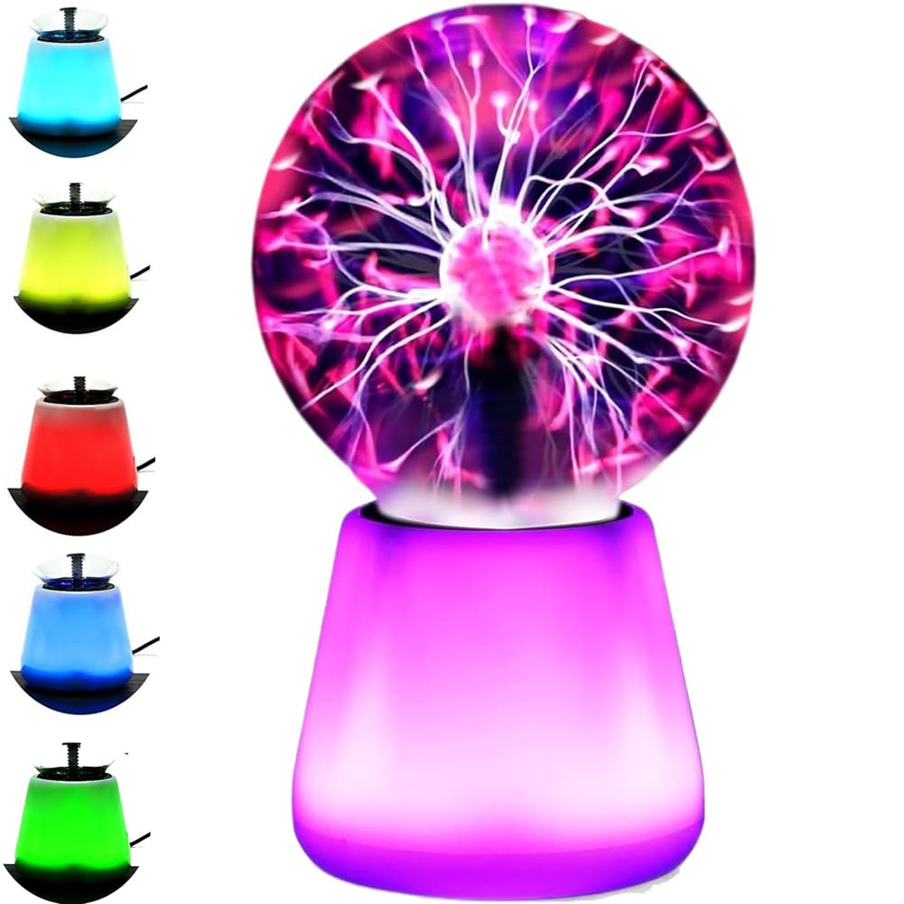 Plasma Ball Lamp, Plasma Global with 7-Color Base, Touch Night Light, Interactive Mood Light, USB Powered Touch Sensitive Lighting, Fun Science Cool Gadget & Room Décor, Xmas Gifts