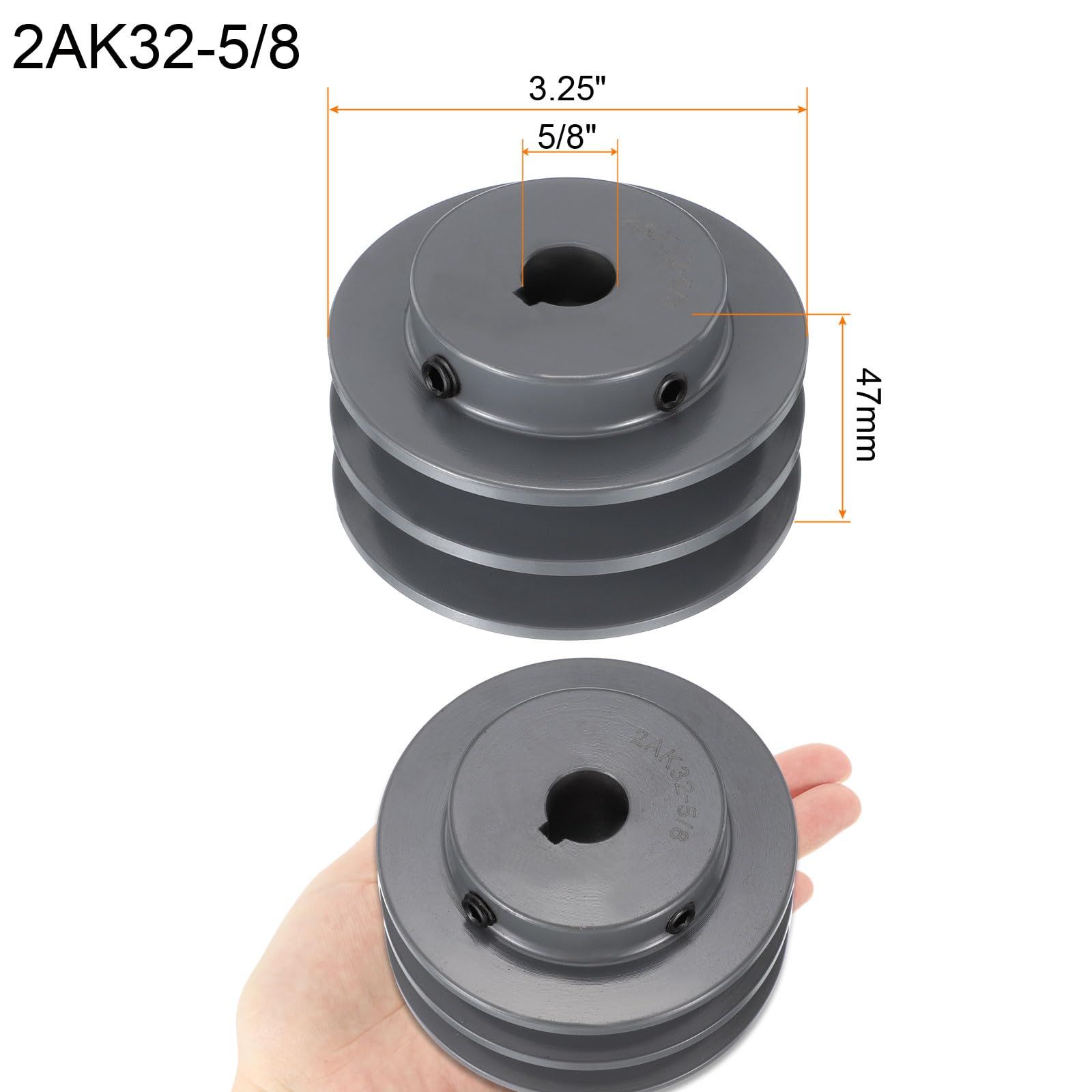 QUARKZMAN 2AK32-5/8 Puleggia A V 5/8" Foro 3.25" Diametro Esterno Doppia Scanalatura Puleggia Con Anima Forata Su Misura Ghisa Sezione Cinghia Per 4L O A Cinghia
