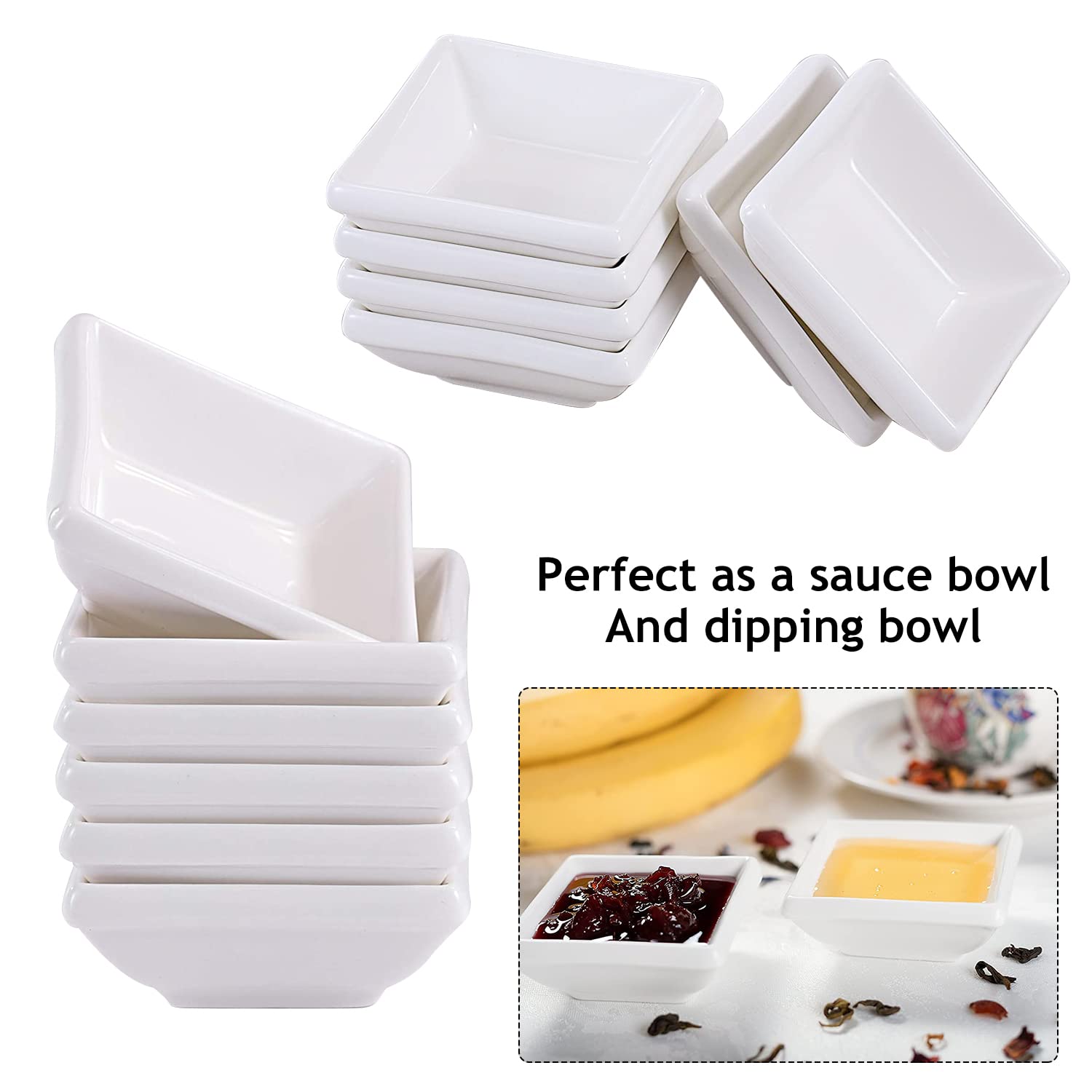 HOMURY Lot De 18 Petits Bols Carrés Empilables 7,2 Cm – Mélamine Blanche – Sauce, Apéro, Dessert, Condiments