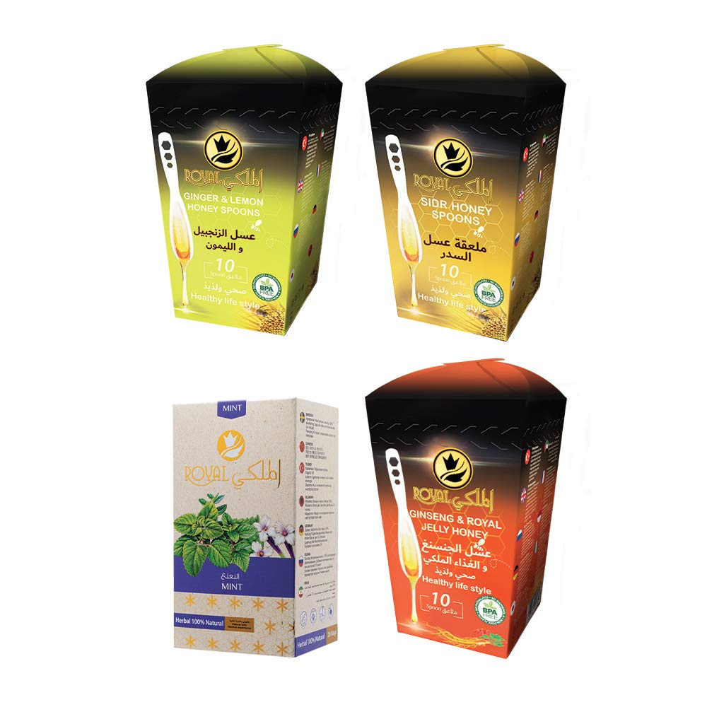 Al Malaky’s Offer Natural Pure Sider ,Ginseng, Ginseng Honey Spoon Set With Mint Herbal 100% Natural Honey