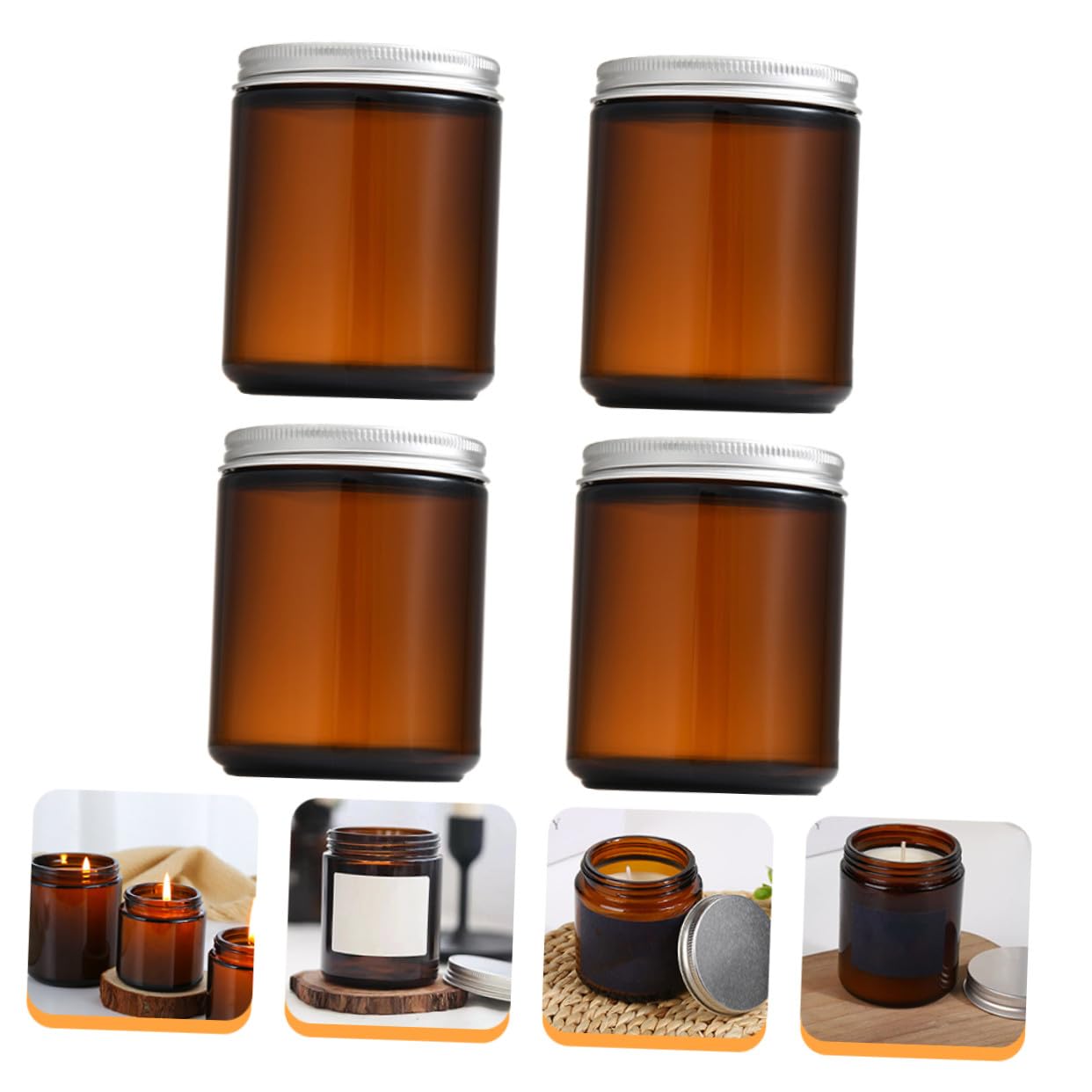 4 Stück Braune Glas Kerzengläser mit Aluminiumdeckel Nachfüllbare Runde Kerzengläser für DIY Soyawachs Eleganter Kerzenbehälter für Aromatherapie und Wohnraumdeko