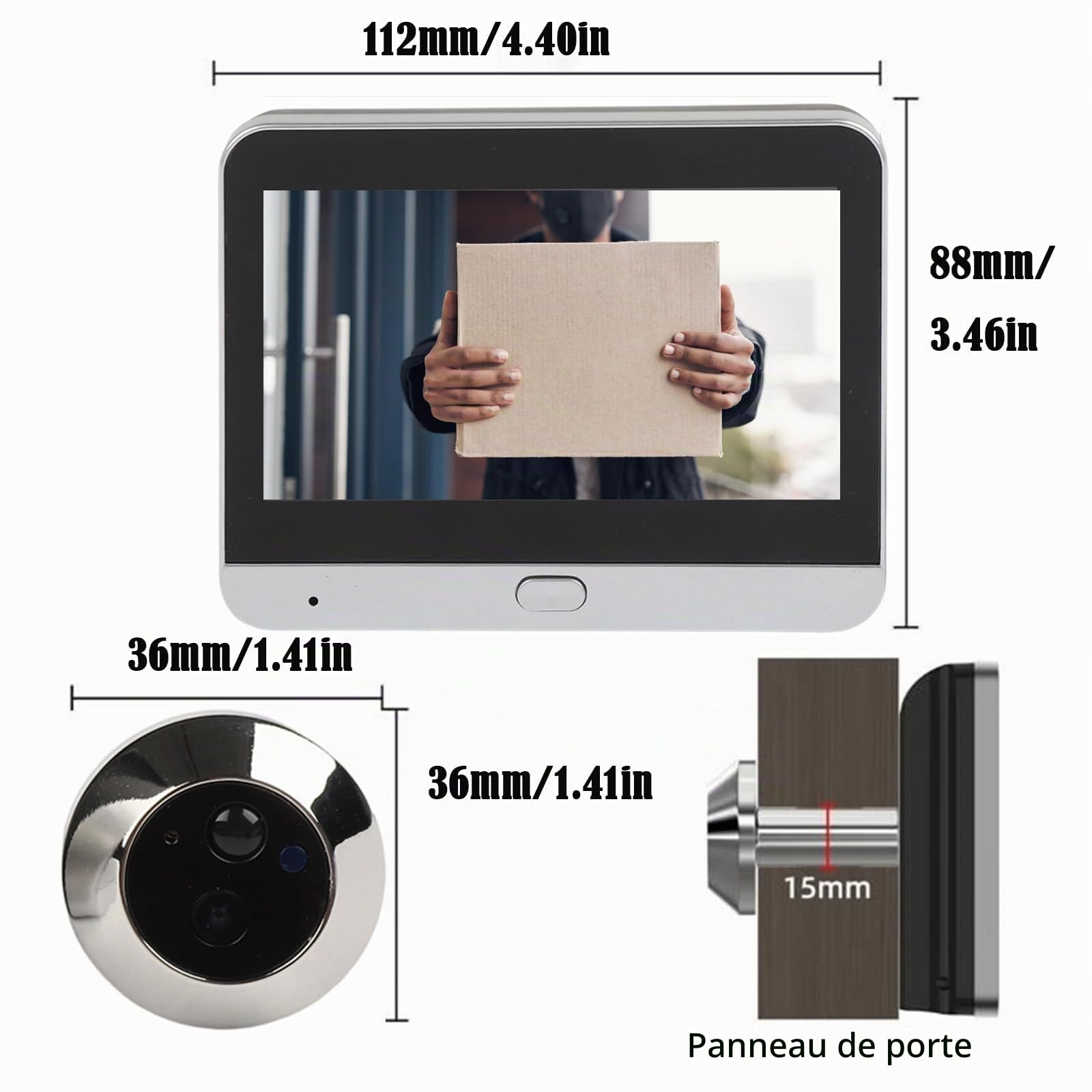 RemixAst Caméra de Visualisation de Judas de Porte, Judas numerique avec écran LCD 1080p HD vidéo Sonnette WiFi sans Fil Vision Nocturne détecteur de Mouvement pour Appartement Maison