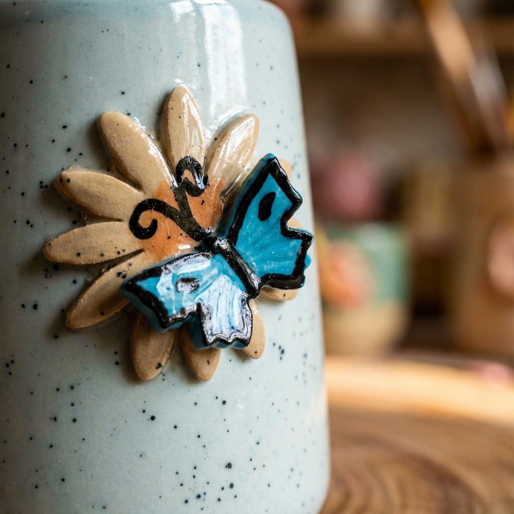 Kalaa By N Ceramic Coffee Mug 300ml Butterfly Flower Design | Handmade Tea Cup for Home Office | Microwave Dishwasher Safe | Gift for Women Girls Set of 1 - Image 5 thumbnail