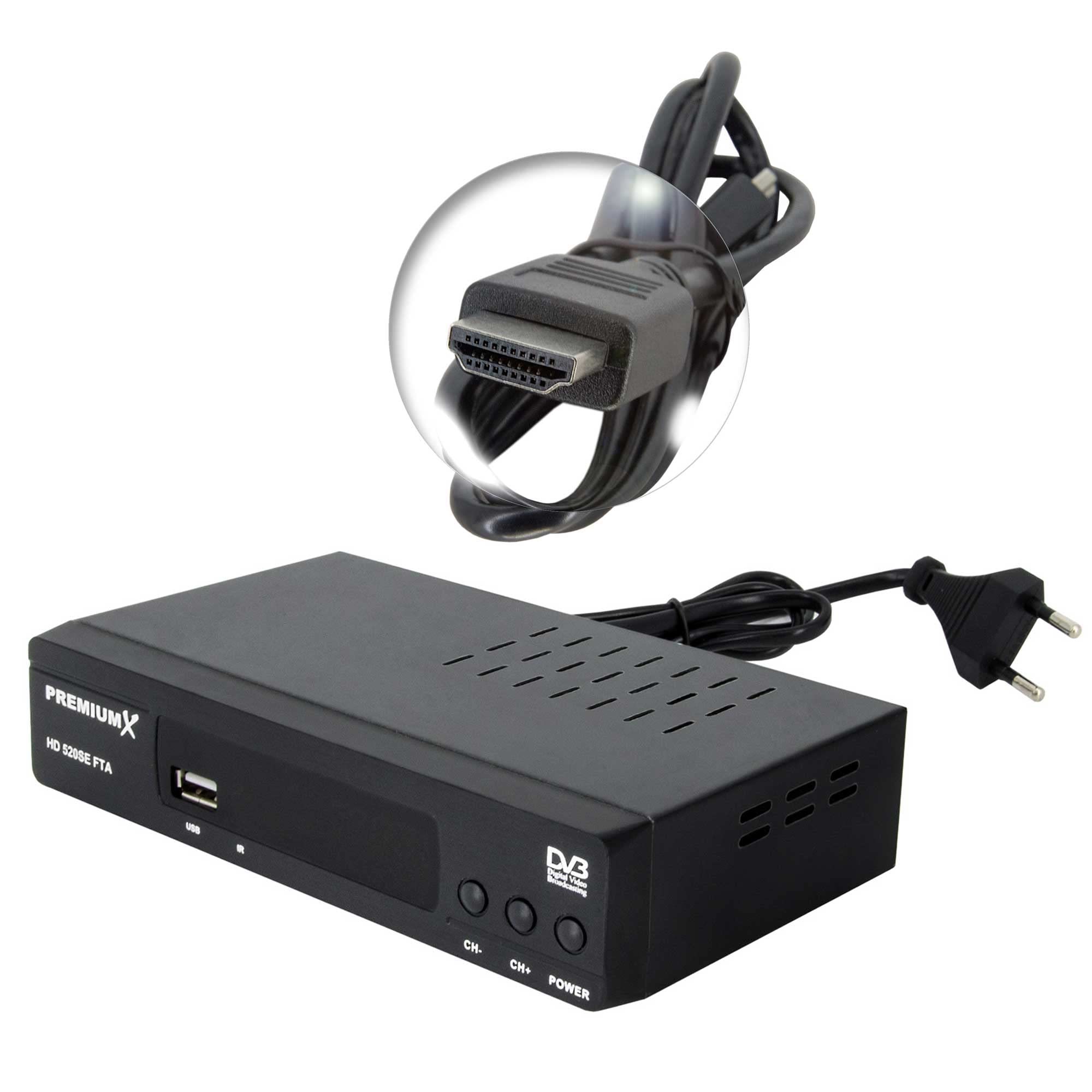 PremiumX odbiornik satelitarny HD 520SE FTA Digital SAT, DVB-S2 FullHD HDMI SCART 2 X USB odtwarzacz multimedialny, Astra Hotbird wstępnie zaprogramowany