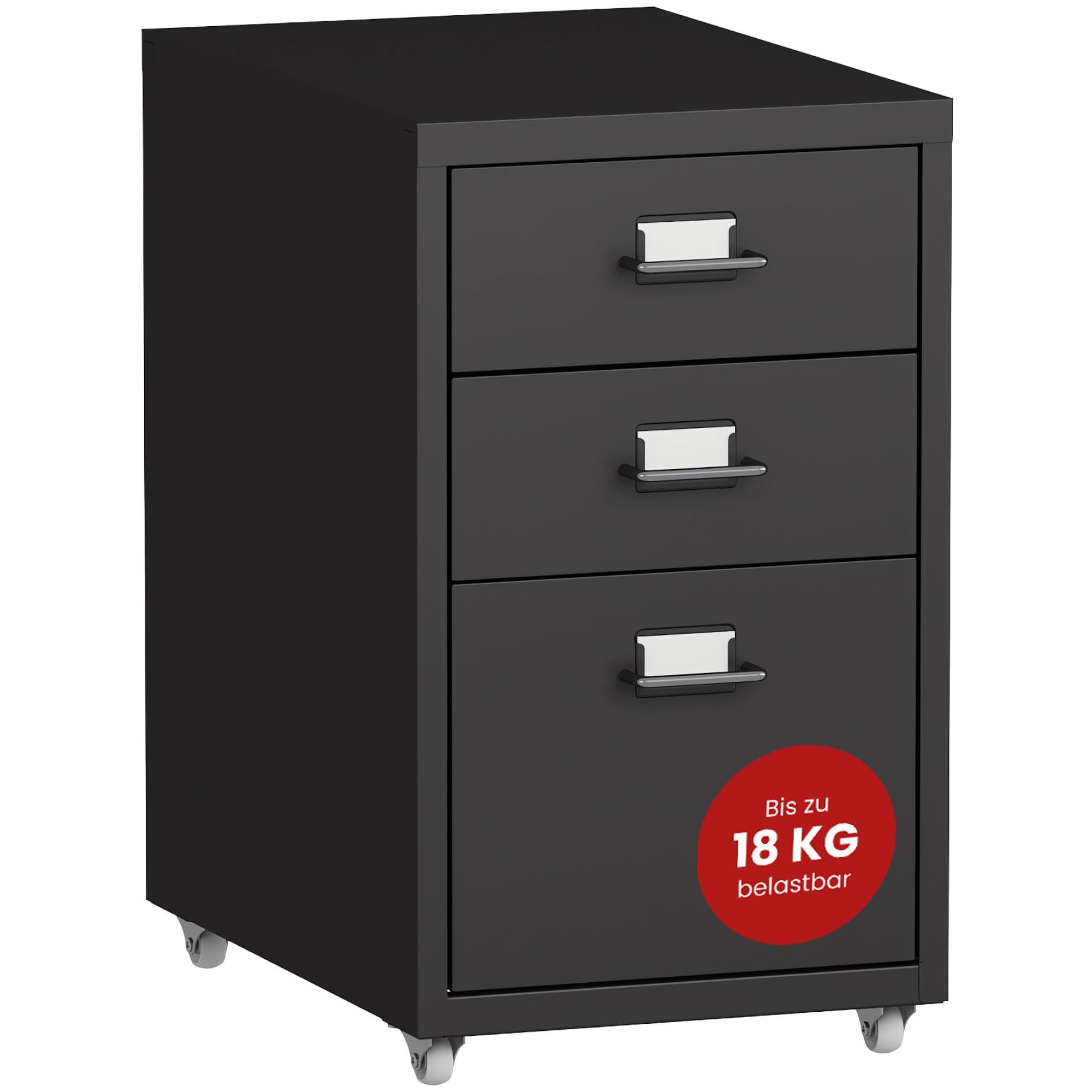 en.casa Rollcontainer Kökar – Schubladenschrank aus Metall, 3 Schubladen, 48 x 28 x 41 cm, Schwarz matt