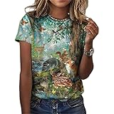Camiseta de Zorro Impresa en 3D para Mujer con Animales de Dibujos Animados Verano Estilo Harajuku Oversize Cuello Redondo Manga Corta
