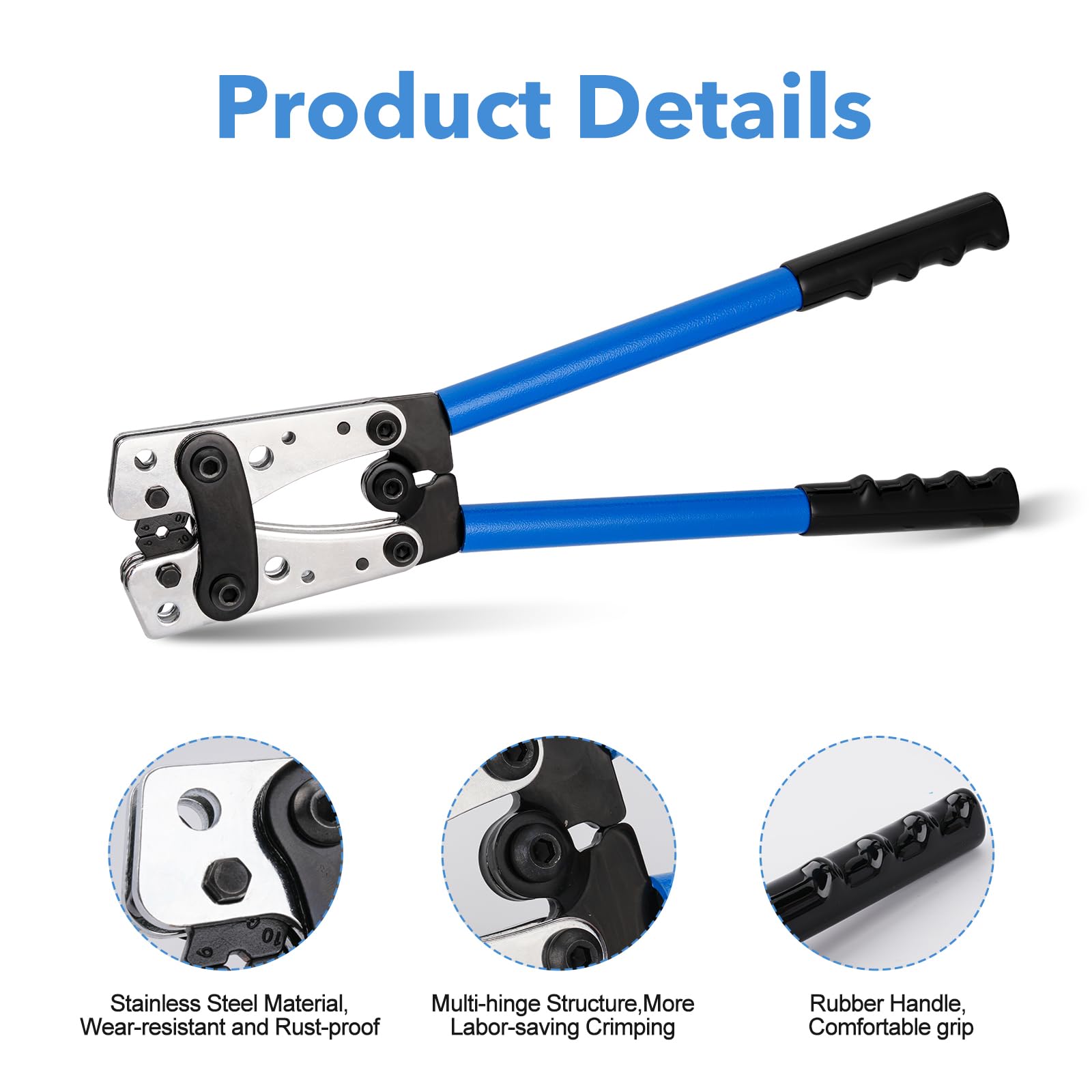 Pinza Crimpatrice Capicorda, Pinza Cavi Capicorda Elettrici Batteria, Strumento per Crimpare Fili Elettrico Capicorda, Crimping Tool, per Crimpare Cavi da 6 a 50 mm² (10-1/0AWG)