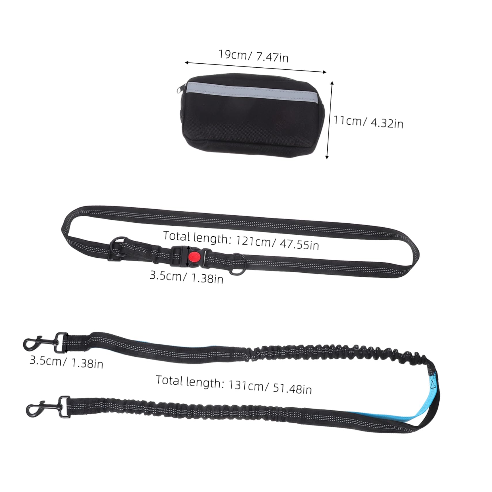 TOYANDONA Guinzaglio da Corsa per Cani Elastico Antiurto Riflettente per Sicurezza con Marsupio da Jogging per Accessori Essenziali per Passeggiate e Attività all Aperto