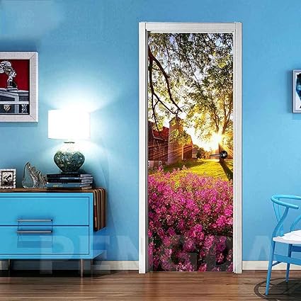 Amazon Co Jp Jgcai 室内ドア用ドアステッカー壁画壁紙家の装飾ドアステッカー サンシャインレッドフラワー 3d ウォールステッカーpvc自己粘着性防水ドアポスターアートステッカー取り外し可能77 X 0cm Diy 工具 ガーデン