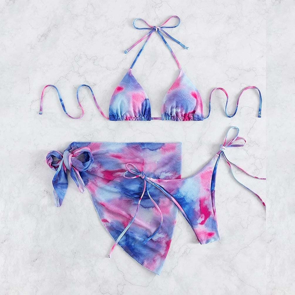 Bikini Set Costumi da Bagno 3 Pezzi da Donna Costume da Bagno Sexy A Tre Pezzi Triangolo Vita Bassa Pantaloncini da Bagno Costumi da Bagno Costumi da Bagno (Color : A, Size : M)