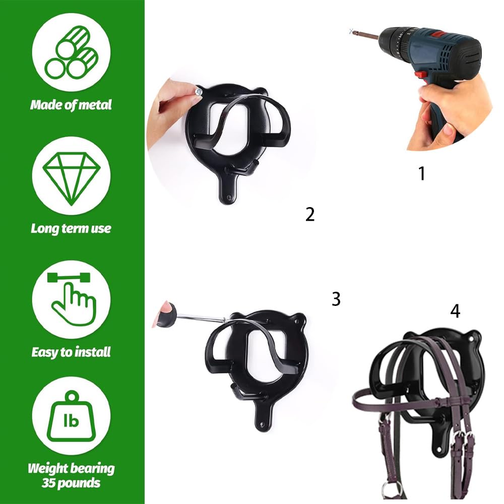 2 Piezas Soportes para Bridas de Caballo, Ganchos de Brida de Caballo con Tubos y Tornillo, Soporte de Brida de Metal para Suministros de Granero de Caballos