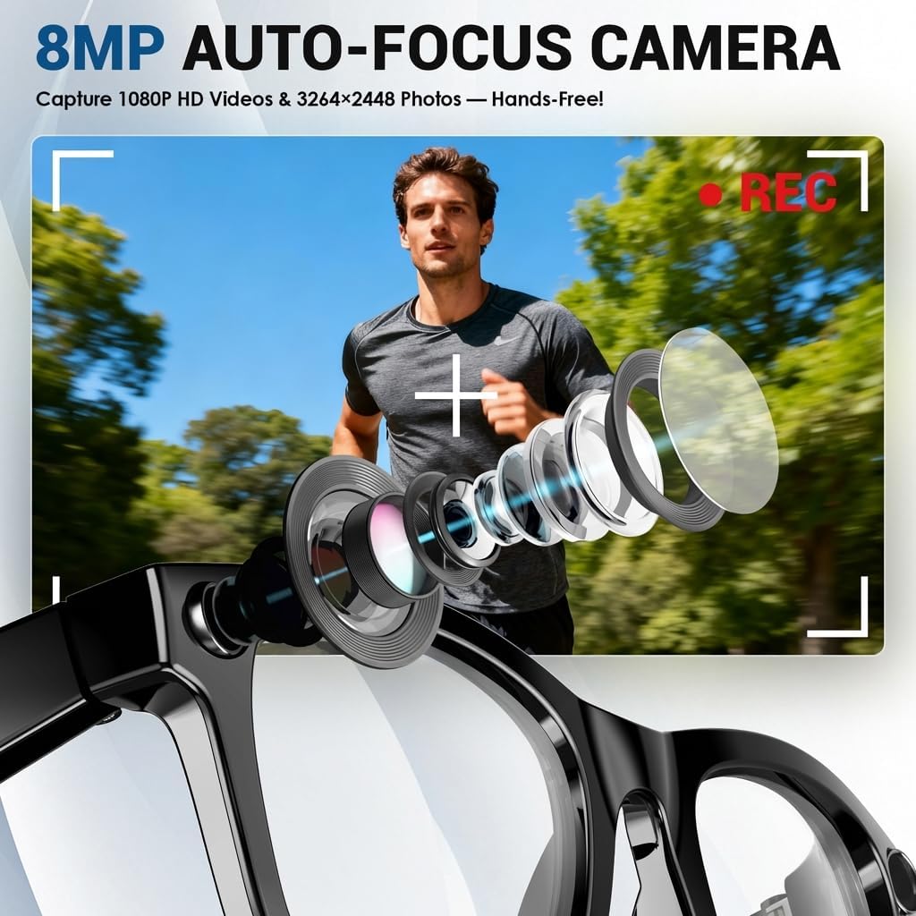 KAYZY Smart Glasses with Camera and Bluetooth, 8MP Camera Sunglasses with Photochromic Lens, AI Real Time Translation & Object Recognition Music & Calls Bluetooth Glasses for Men Women image 3