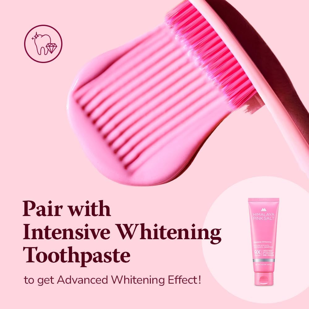 HIMALAYA PINKSALT Intensive Clean Toothbrush 4 Count - Extra-Large Toothbrushes for Adults, Plaque Remover for Teeth, Tapered Bristles Gentle on Teeth and Gum, Deep Clean Toothbrush