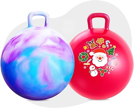 ZOOJOY 2-Pack 18 Hopper Balls, Cloud & Santa Red Bouncy Ball Set with Handle, Pump & Hair Clips, Inflatable Hopping Toys for Kids Ages 3-8