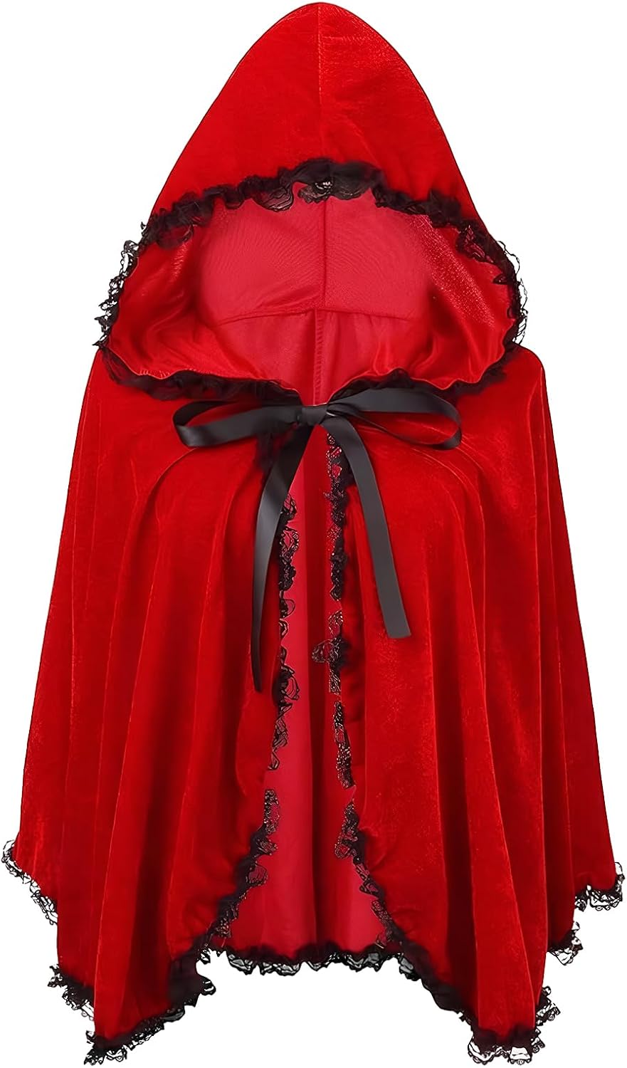 Women Red Riding Hood Costume Cape Halloween Christmas Cosplay Party Velvet Fancy Red Cloak