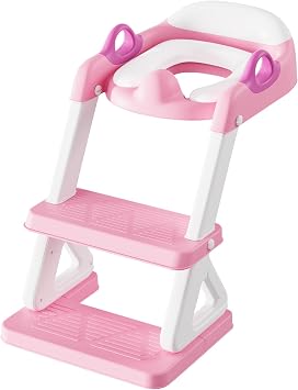 Potty Training Toilet Seat with Step Stool Ladder for Boys and Girls, 2 in 1 Potty Training Toilet, Splash Guard Anti-Slip Pad Step Stool Pink Pedal Upgrade.