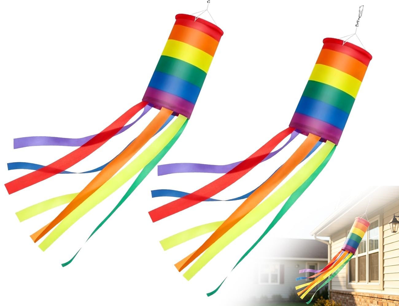 2 PCS Manica a Vento Arcobaleno,Bandiera banderuola,Bandiera a Maniche a Vento a Righe,Decorazione da Appendere all'Esterno,per Parete Esterna Albero Anteriore Patio Prato Giardino(100 cm)
