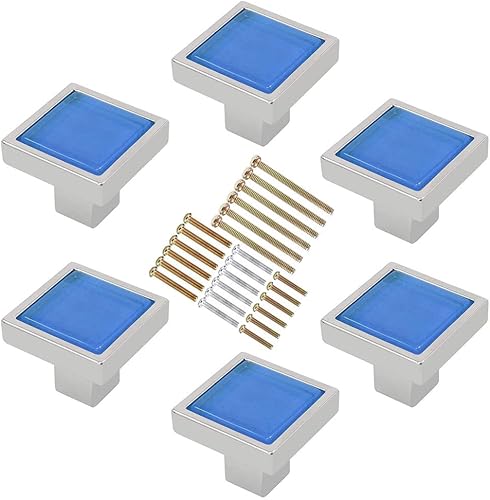 6 pomos y tiradores decorativos cuadrados de cerámica vintage de colores para gabinetes de cocina, con 6 tornillos de 0.866 in, 0.984 in, 1.181 in y