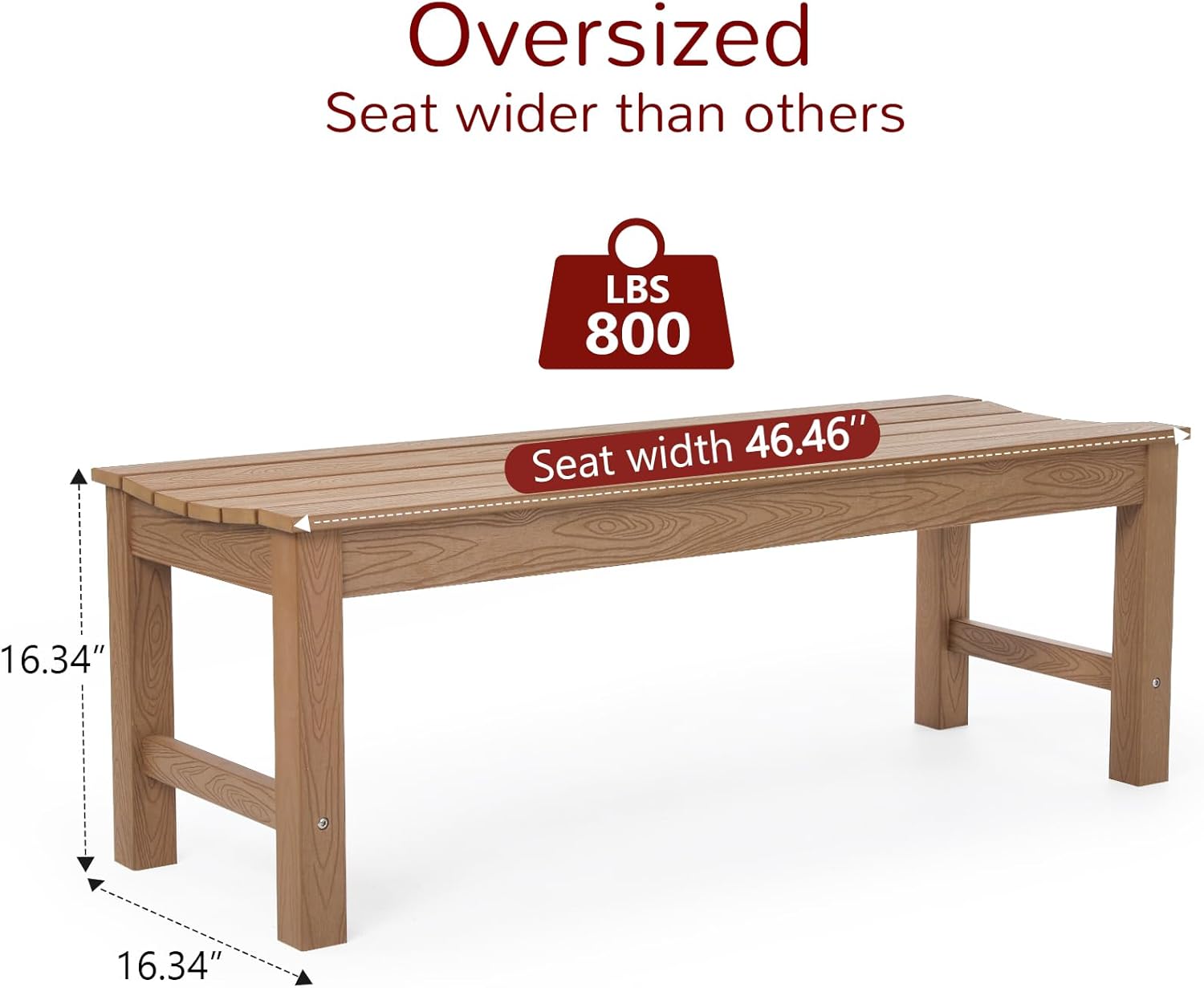 Stoog Outdoor Bench, 2-Person Patio Backless Bench with 800 lbs Weight Capacity, All-Weather HIPS Garden Bench, Enteyway Bench, Never Rot or Fade, Teak