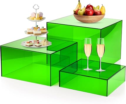 Green Buffet Risers 3 Pcs Acrylic Boxes Display Risers for Buffet Table Parties Weddings Catering & Collectibles 6x7x8