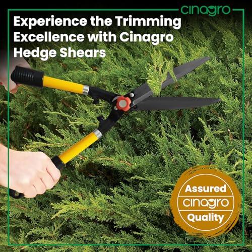 Image of Cinagro Garden Hedge Shears with PVC Handle, 3mm Thick Heavy Duty Carbon Steel Blade, Comfortable Rubber Grip for Trimming, Pruning, Cutting, Hedge Cutter Tool For Lawn, Shrub, Plant Branch Scissor