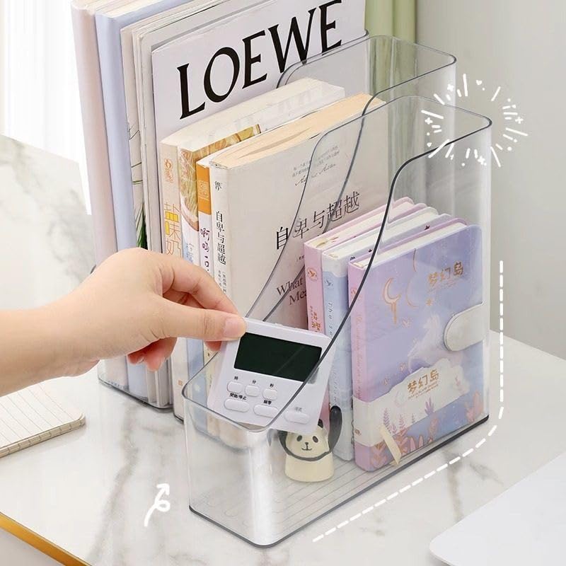 Image of Transparent Desktop Book Stand, A4 Storage Boxes, Large Capacity Plastic File Organizer, Matte Finish Desk Supplies Organisers Magazine File Holder For Office | Book Storage Organizer - Pack Of 1