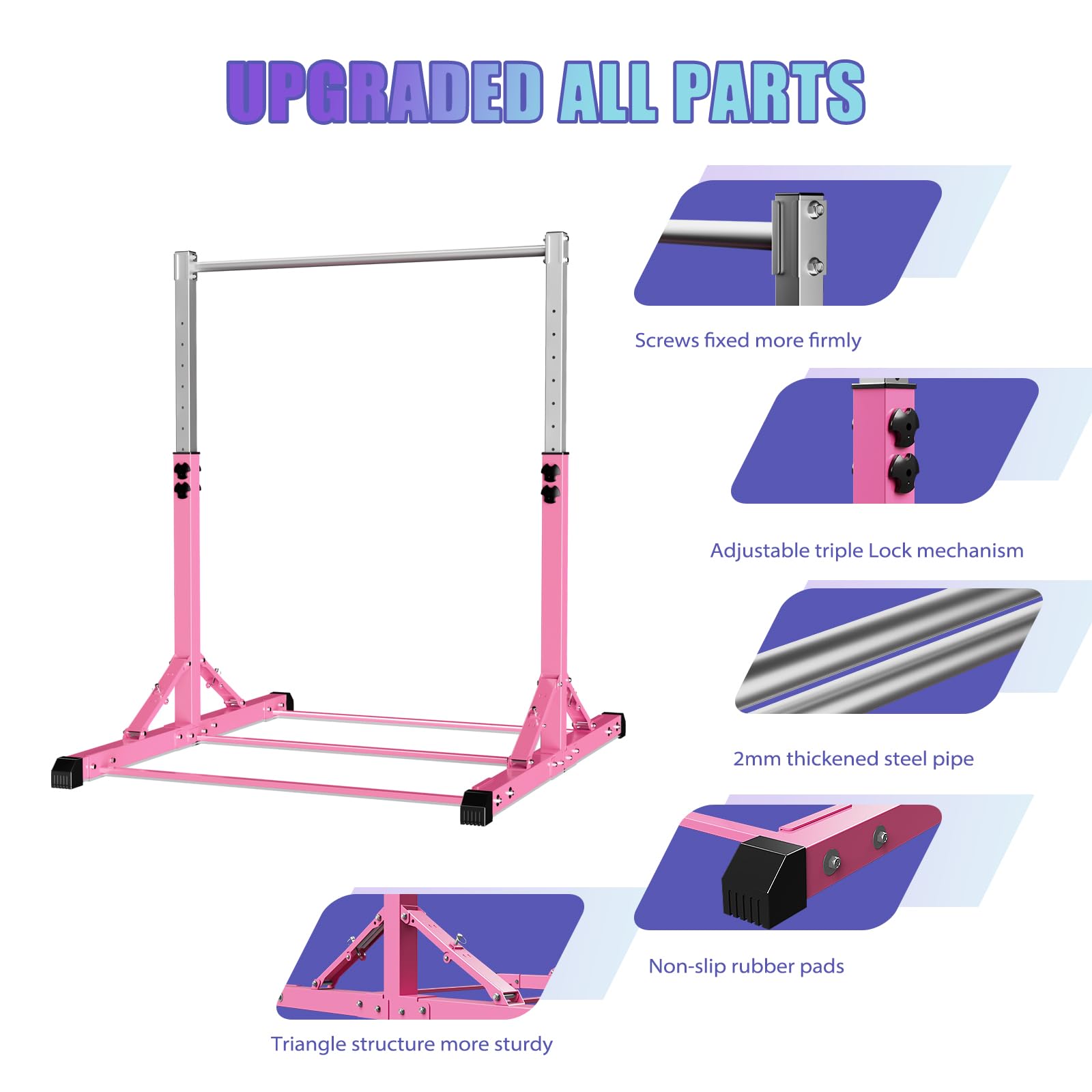 Barra de Gimnasia, Barra de Gimnasia Plegable para niños, Barras de Entrenamiento de Gimnasia en casa, Altura Ajustable, construcción de Acero Estable, Antideslizante, fácil de Montar