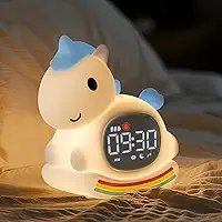 Despertador para crianças com luz noturna, relógio de treinamento de sono, hora de acordar, luz de silicone recarregável para quarto, companheiro de sono perfeito para meninos e meninas, pônei azul