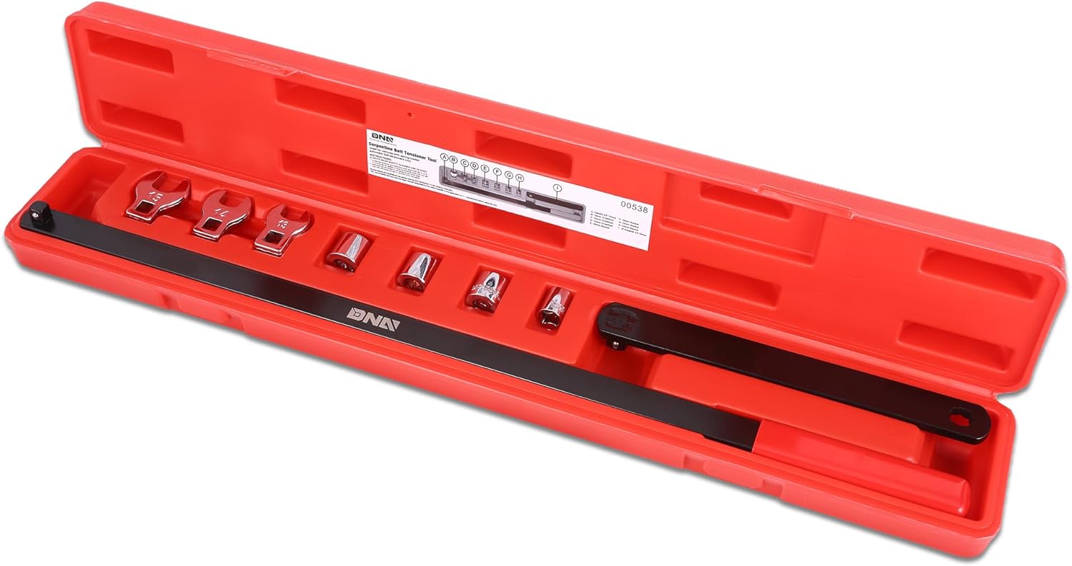 DNA MOTORING 9pcs Serpentine Belt Tool Set, Belt Tensioner Wrench Set for Install and Remove Serpentine Belts, W/Case, Automotive Maintenance, TOOLS-00538