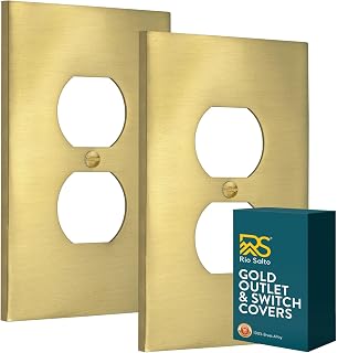 Rio Salto Modern Edge Metal Gold Wall Outlet Cover Outlet Cover Duplex or Light Switch Cover Plug Wall Plate Electric MIDSIZE Receptacle Electrical Switch Covers (Duplex, 1-Gang 2 Pack)