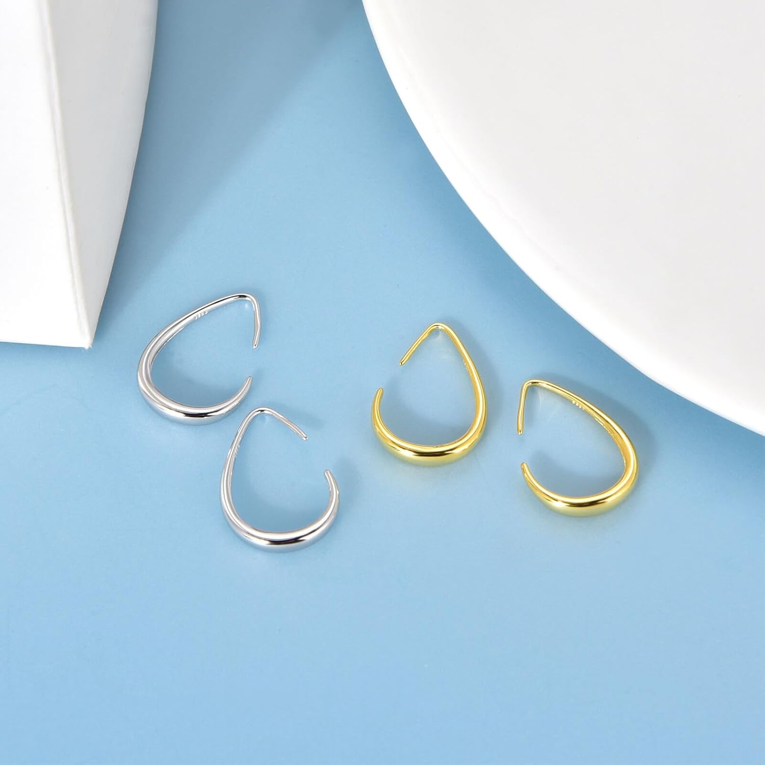 Lantine Gold Teardrop Hoop Earrings 925 Sterling Silver Oval Pull Through Statement Earrings for Women Lightweight - Image 5
