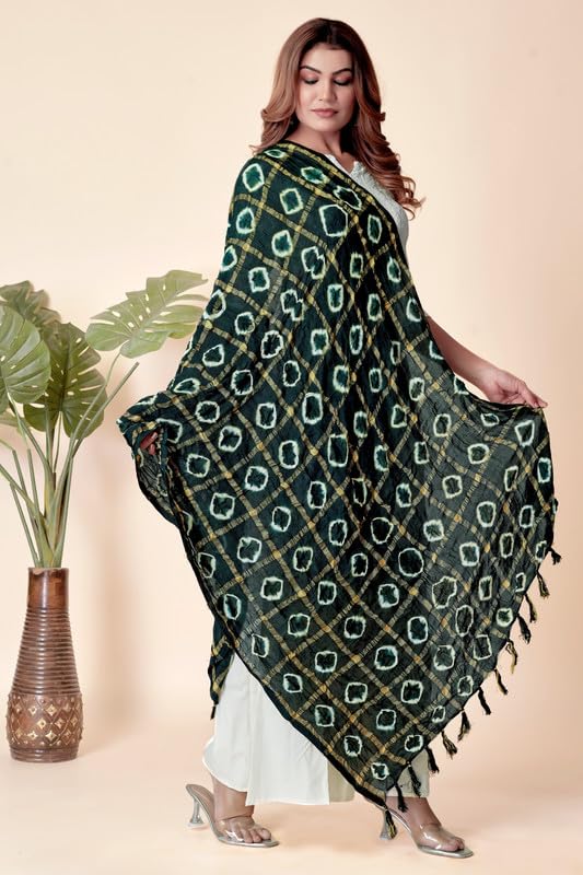 Image of Women Bandhani Dupatta | Traditional Chunri Print with Decorative Border | Lightweight Ethnic Stole for Festive and Wedding Wear