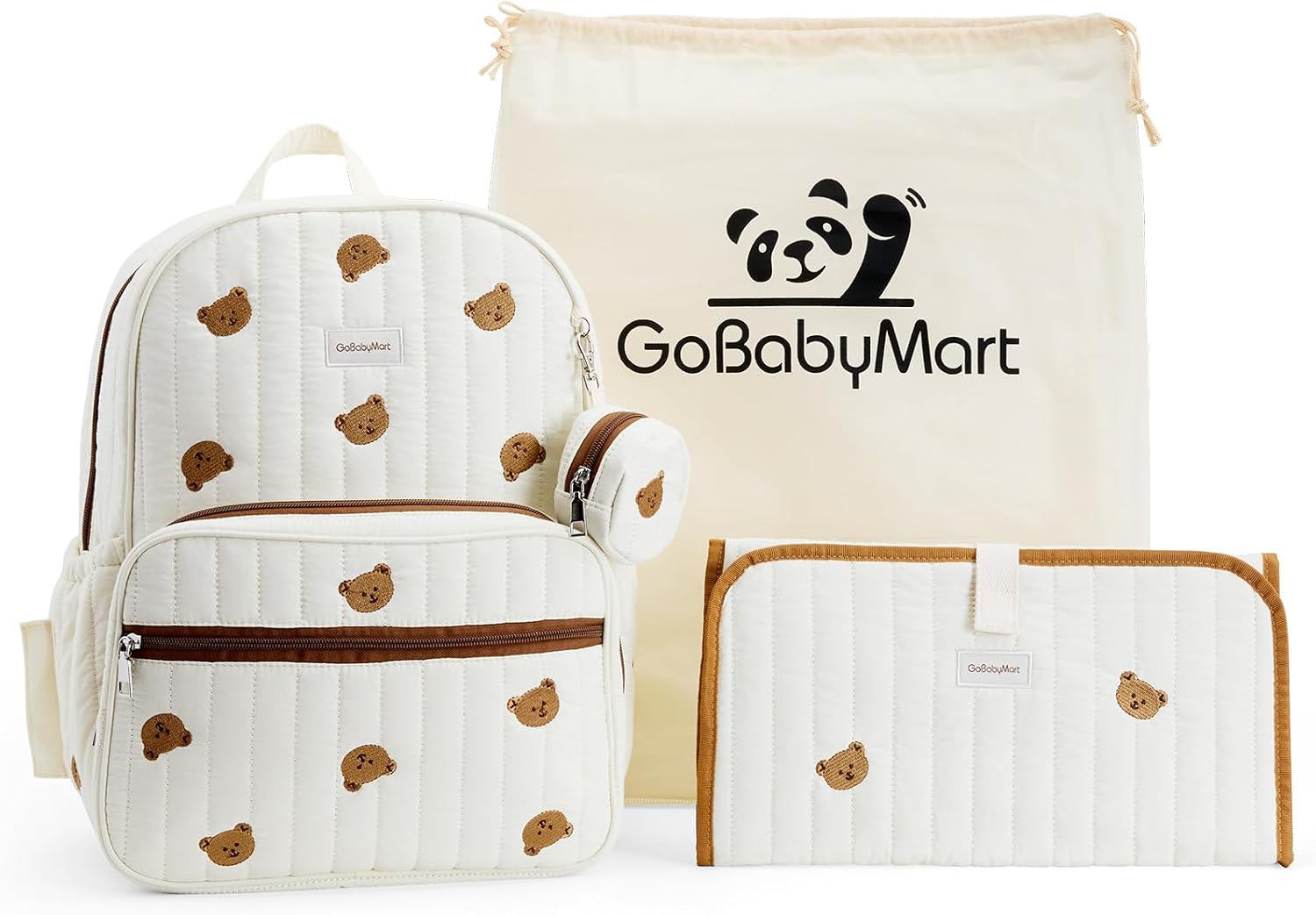 GOBABYMART Large Diaper Bag Backpack with Changing Pad, Insulated Bottle Pockets, Travel & Hospital Bag for Mom & Dad (Large - Beige Bears)