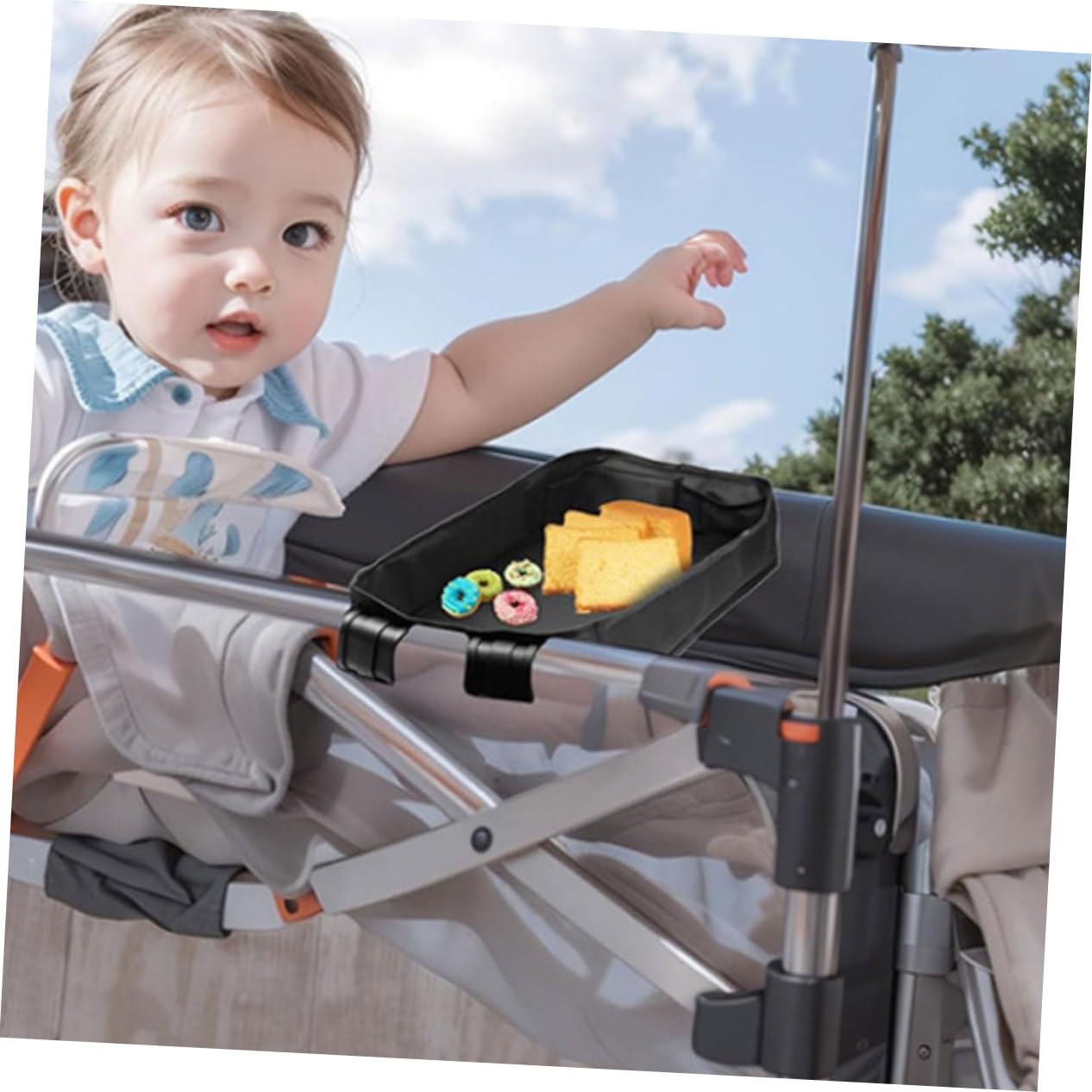 TOYANDONA Tablett für Kinderwagen mit Becherhalter und Handyhalterung Faltbarer Snack-organizer aus Canvas für Junge Mädchen und Kleinkinder