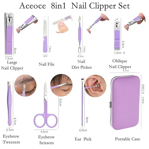 Miniatura 19 de Aceoce Set profesional de aseo de manicura, pedicura con cortaúñas, 18 en 1, de acero inoxidable, Negro Negro y rojo