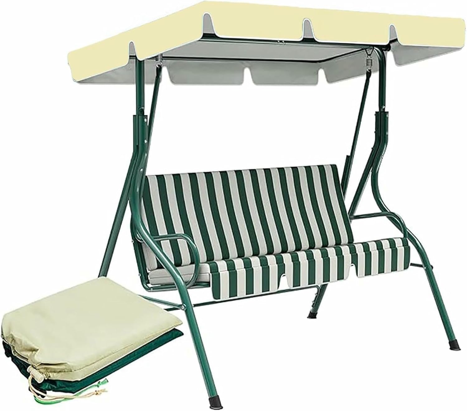 Outdoor Swing Canopy Replacement Cover & Swing Cushion Cover, 2/3 Seater Waterproof Swing Top Cover Sun Shade Awning Cover for Balcony Pools(Swing not Included)~/