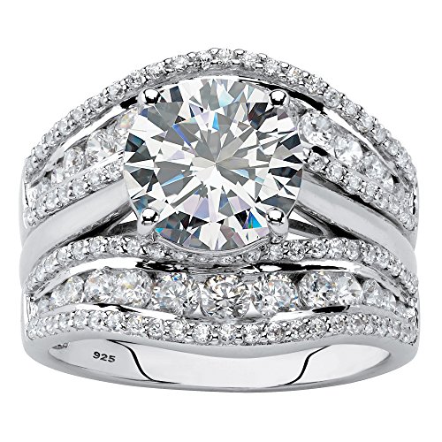 Platinum over Sterling Silver Round Cubic Zirconia 2 Piece Jacket Bridal Ring Set Size 10