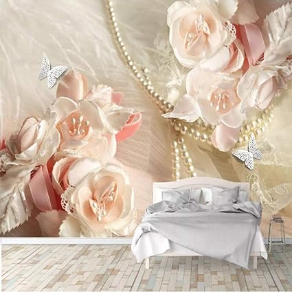 Amazon ヨーロピアンスタイル3dジュエリー花シルク壁紙モダンステレオ背景壁壁画リビングルームウェディングルーム壁紙 430 W 300 H Cm 壁紙