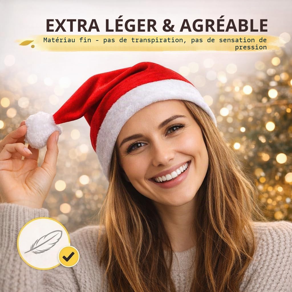 Lot de 2 bonnets de Noël rouges - Taille unisexe - Bonnet de Père Noël rouge - Pour Noël, fête de Noël et marché de Noël - Adultes et enfants