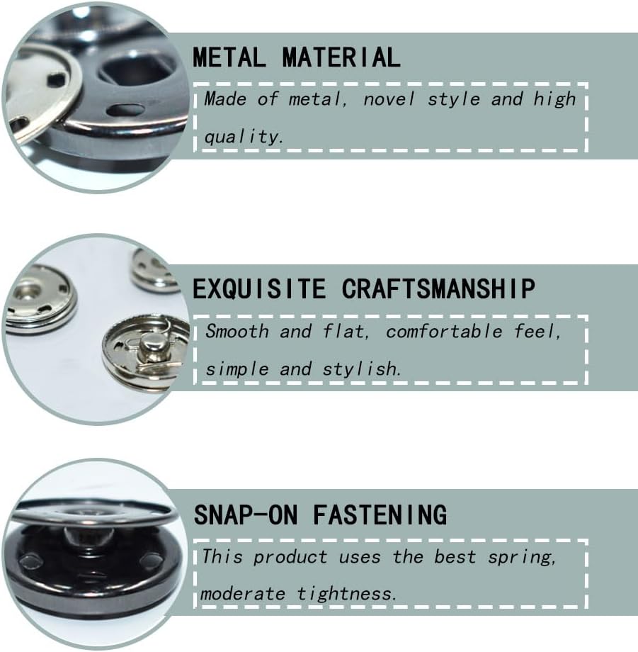 20 Sets of Metal Sew-On Press Studs, 12 mm Snaps, Press Stud Sewing, for Dresses, Blouses, Crafts, DIY, Handbag