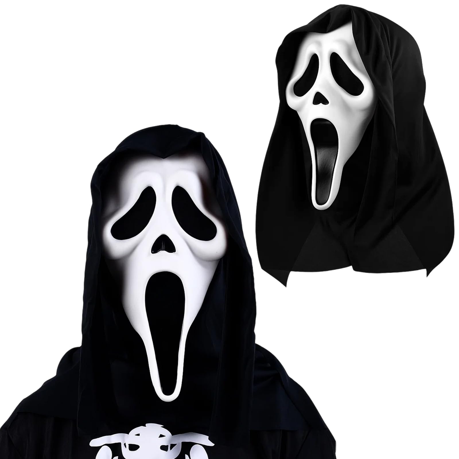 WNXBFO Scream Mask, Ghostface Mask for Halloween, Haunted Houses and Horror Themed Events, Latex Ghost Face Mask for Adults and Kids, Ghostface Costume for Halloween Costume Cosplay