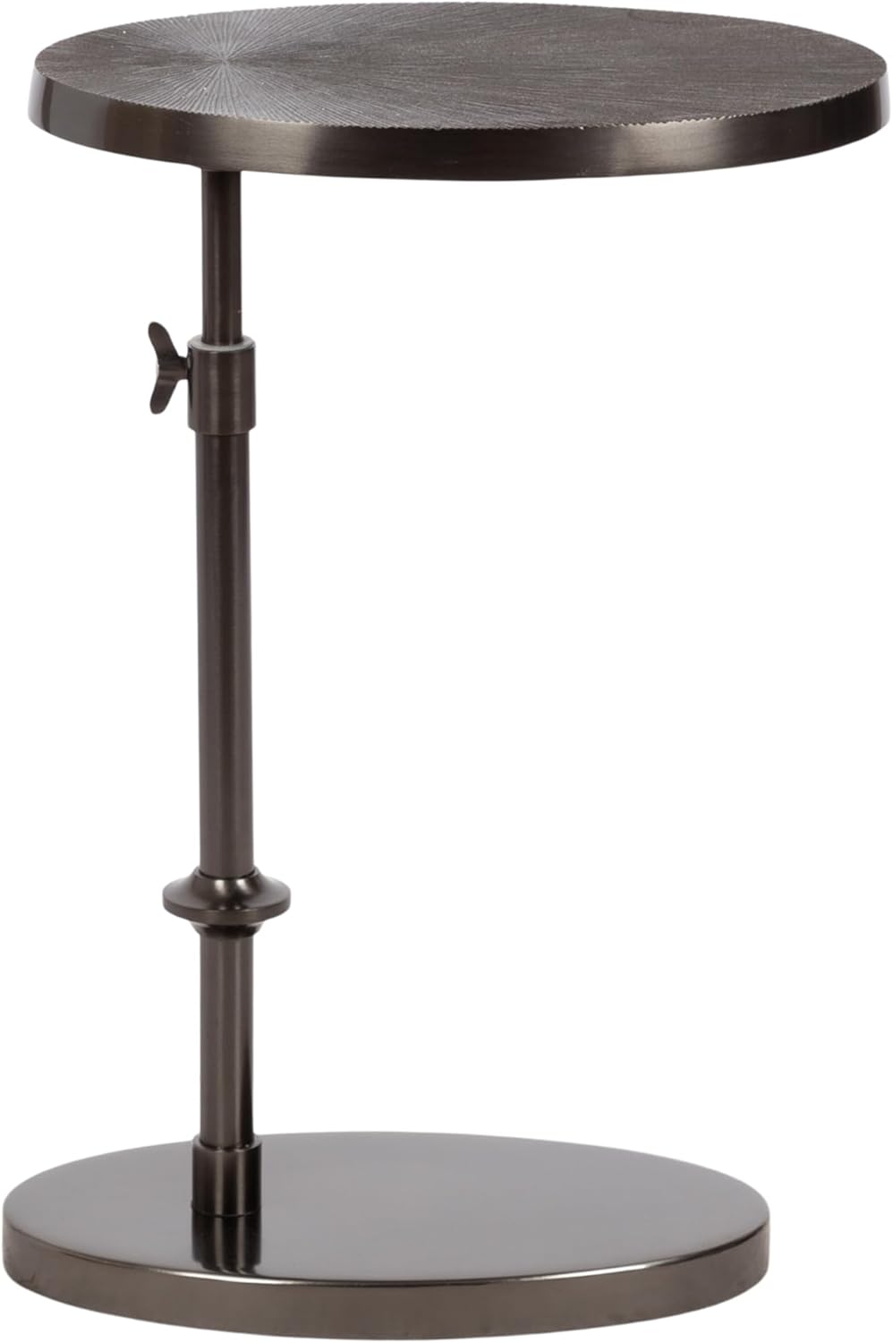 Kate and Laurel Engles Traditional Adjustable-Height Oval C-Table, 15 x 10 x 28, Gray Gunmetal, Vintage Round Indoor Metal C-Shaped End Table with Embossed Pattern for Use as Overbed Table