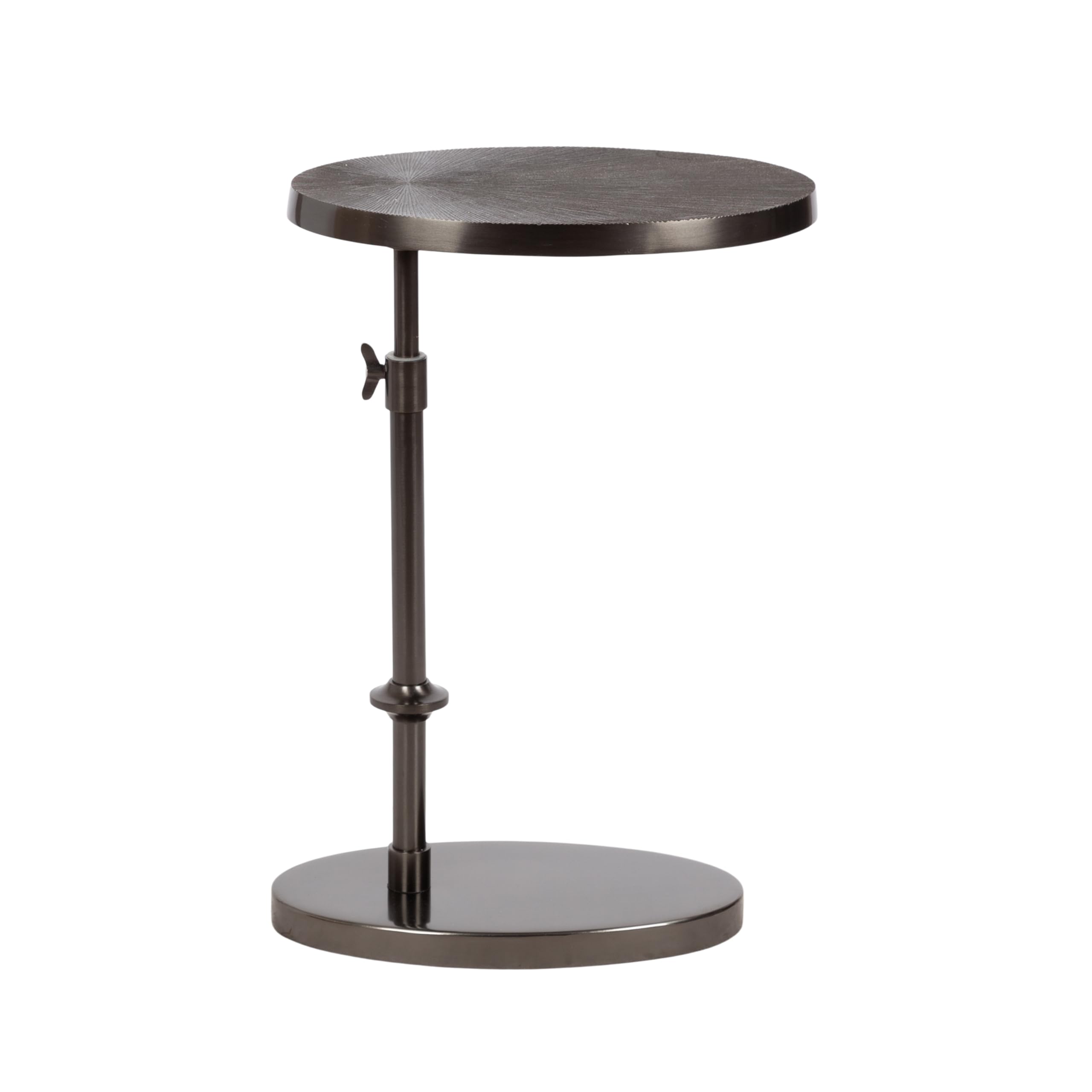 Kate and Laurel Engles Traditional Adjustable-Height Oval C-Table, 15 x 10 x 28, Gray Gunmetal, Vintage Round Indoor Metal C-Shaped End Table with Embossed Pattern for Use as Overbed Table