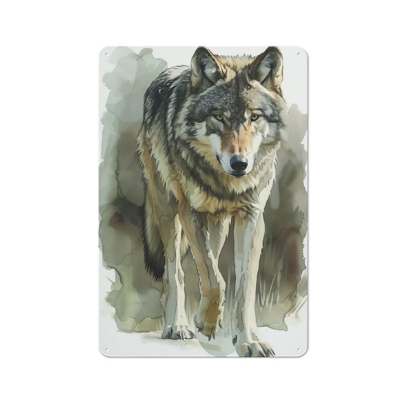 Wolf Watercolor Painting Cottage Metal Wall Decor 30x20cm, Shed Metal Sign for Patio Bar, Workshop, Shed Or Kitchen