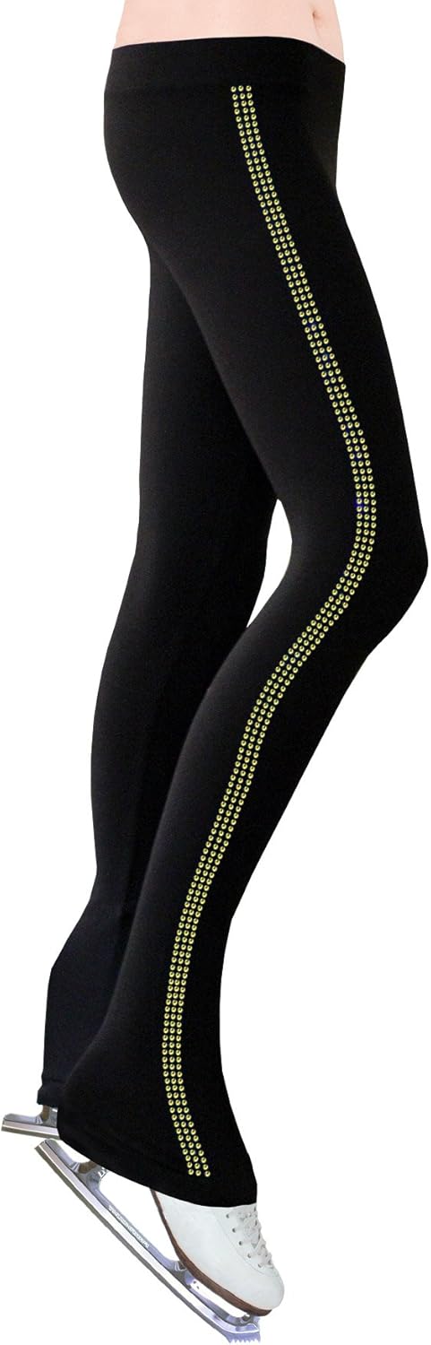 NY2 SPORTSWEAR Figure Skating Pants with Rhinestones Side Stripe P1050 - Gold