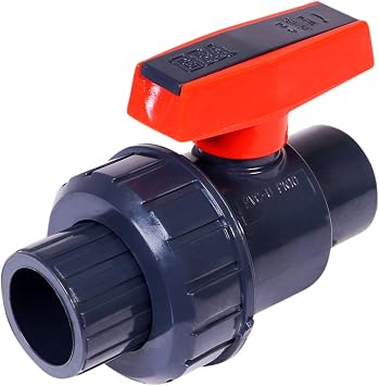 Midline Valve 497T200 Heavy Duty PVC Single Union Ball Valve Pink Handle 2 Solven Connectionst Grey Plastic, 2 in, Gray