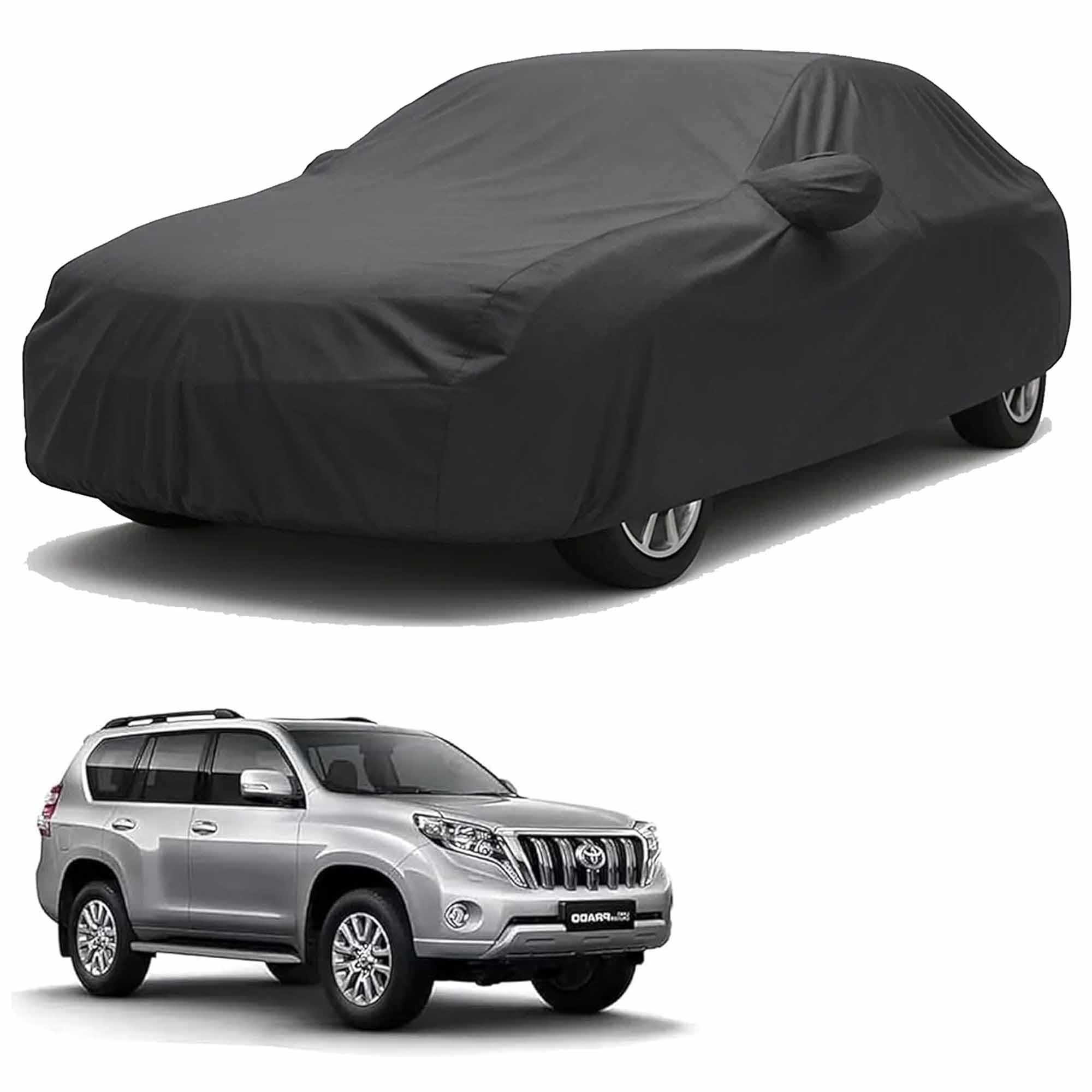 Sulfar 100% Water Resistant Car Body Cover Compatible with Mirror for Toyota Prado (Triple Stitched, Full Bottom Elastic, Dark Grey)