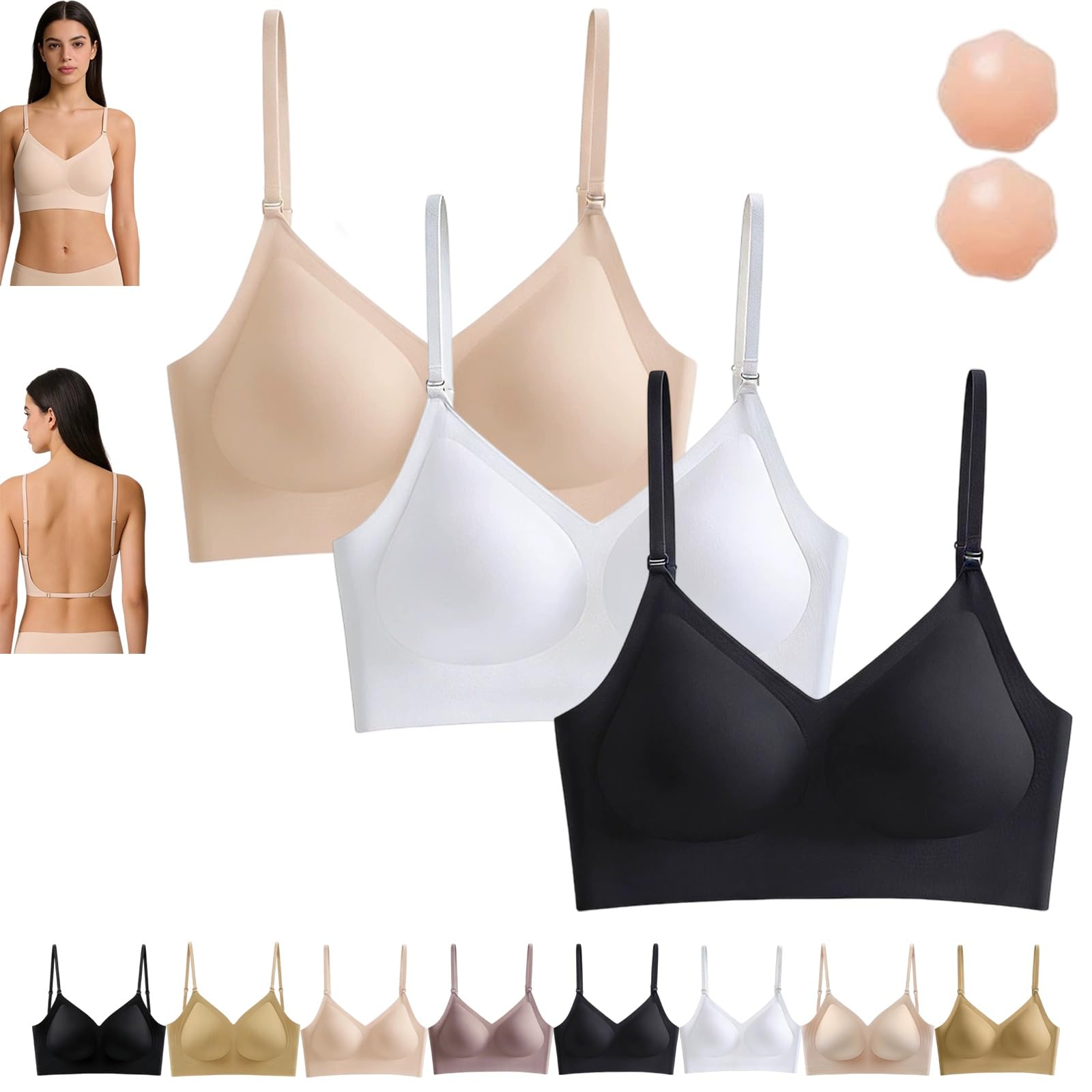 Nubelle - Nahtloser 4-Way BH, BH Tiefer Rückenausschnitt, Kabellos Bustier, Weich Atmungsaktiv, Multiway Verstellbare Träger für Rückenfreie Kleider & Tiefe Ausschnitte