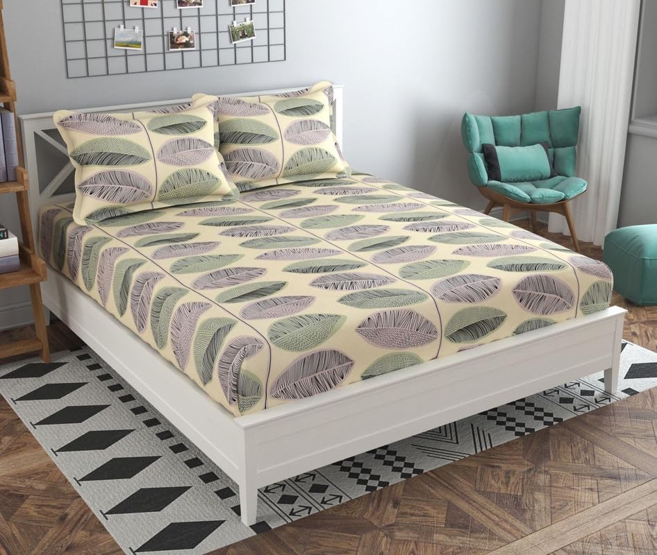 SJH DECOR Home Premium Cotton Flat Double Bedsheets with 2 Pillow Covers | Double Bed Breathable | Wrinklefree | Ultrasoft 210 tc Supersoft | 90 x 90 Inches|Print Floral, Beige and Black (B0D4DLQ17G) Amazon Price History, Amazon Price Tracker